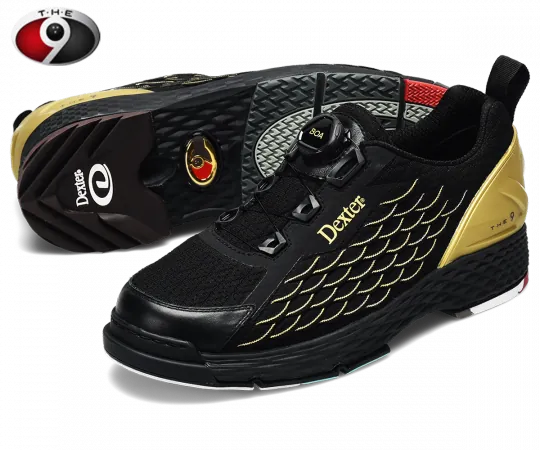 DEXTER T•H•E 9 KNIT BOA® - Black/Gold Herren Bowling Schuh